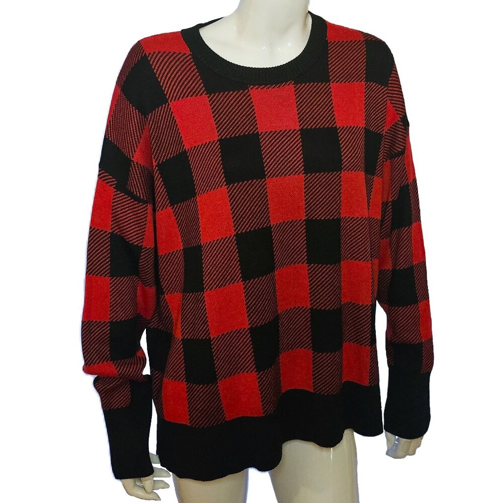 EDDIE BAUER Red & Black Oversized Buffalo Plaid Pullover Sweater Size X-Large